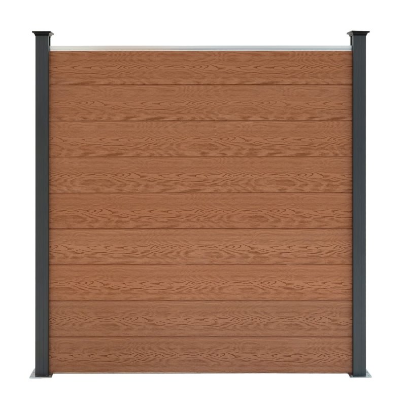 Composite Fence Panel, Angled Piece & LED Posts 6ft x 9ft - Brown