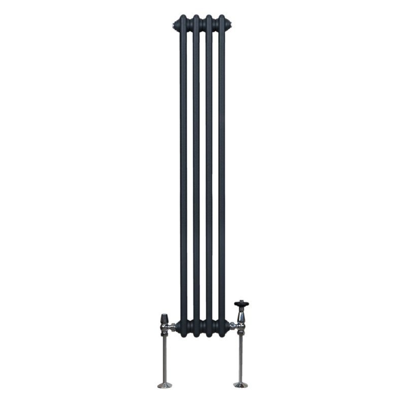 Traditional 2 Column Radiator 1500mm x 202mm Modern Central Heating Heater Matt Anthracite Grey Carbon Steel Vertical Wall Mounted Kitchen Living Room Bathroom Cleaning Brush Fixing Kit & Brackets