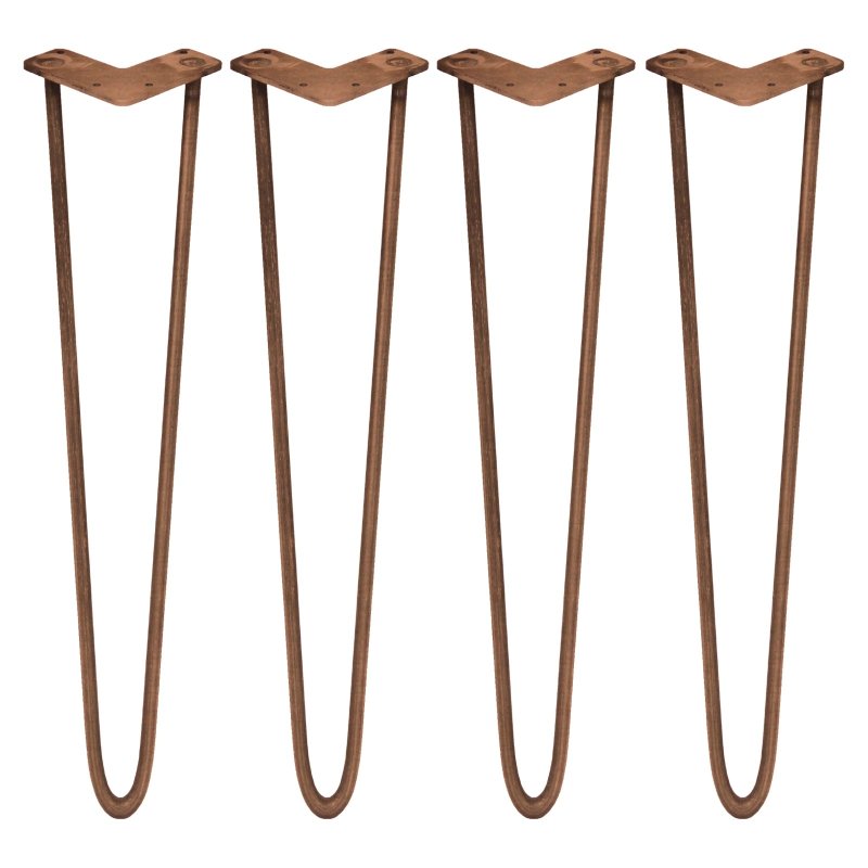 4Pcs Hairpin Table Legs DIY Furniture Industrial Style Heavy-duty Sturdy Welded Metal Steel Upcycle Bench With FREE Screw Pack And Protector Feet Copper 2 Prong Rods 28 Inch Height 12mm Thickness