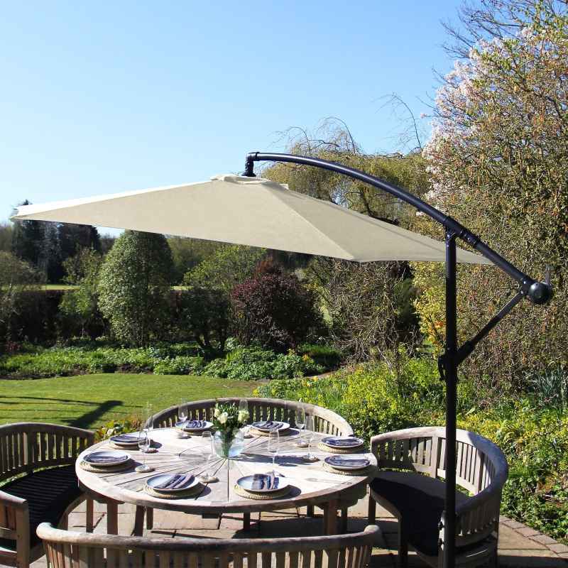 3m Cantilever Garden Parasol Banana Hanging Umbrella Winding Crank Shade Patio Outdoor Sun Shade Tilt UV Protection | Cream