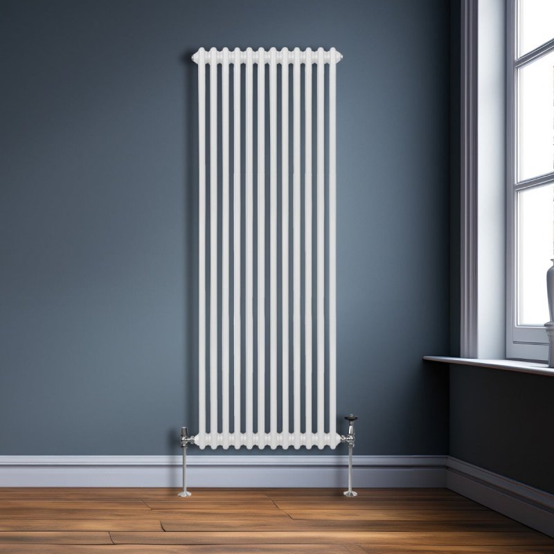 Traditional 2 Column Radiator 1800mm x 562mm Modern Central Heating Heater Gloss White Carbon Steel Vertical Wall Mounted Kitchen Living Room Bathroom Cleaning Brush Fixing Kit & Brackets