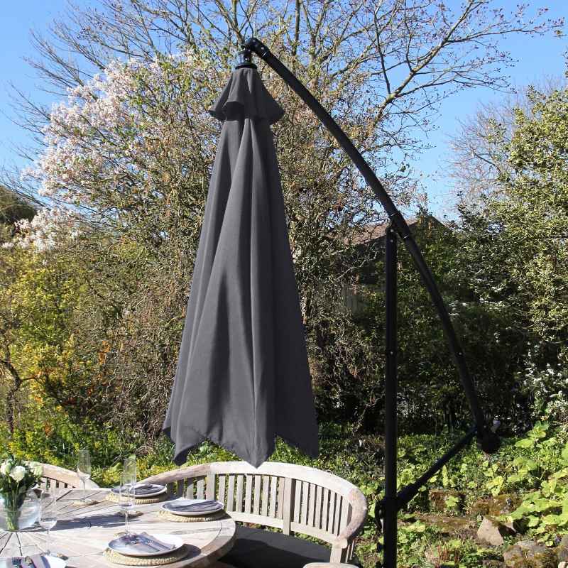 3m Cantilever Garden Parasol Banana Hanging Umbrella Winding Crank Shade Patio Outdoor Sun Shade Tilt UV Protection | Grey