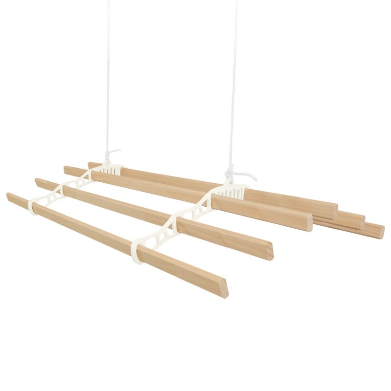 Clothes Airer Ceiling Pulley 6 Lath 2.4m Ivory Maid Traditional Mounted Clothing Dryer Victorian Clothes Horse Laundry Drying Rack Extendable Cast Iron Varnished Pine Kitchen Utility FREE Fixing Kit