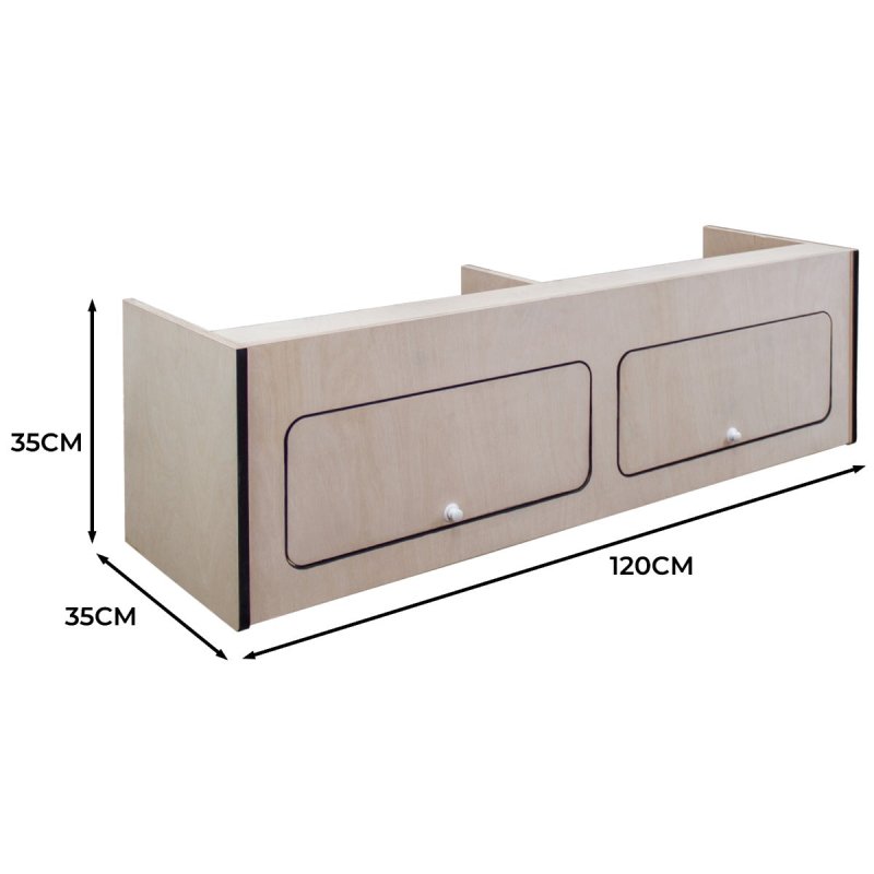 Campervan Overhead Cabinet 2 Door Top Locker Central Divider Camper Van Furniture Storage Lightweight Solid Birch Plywood Unpainted Soft Close Hinges Push Button Locks Pre Drilled Holes Fixing Kit