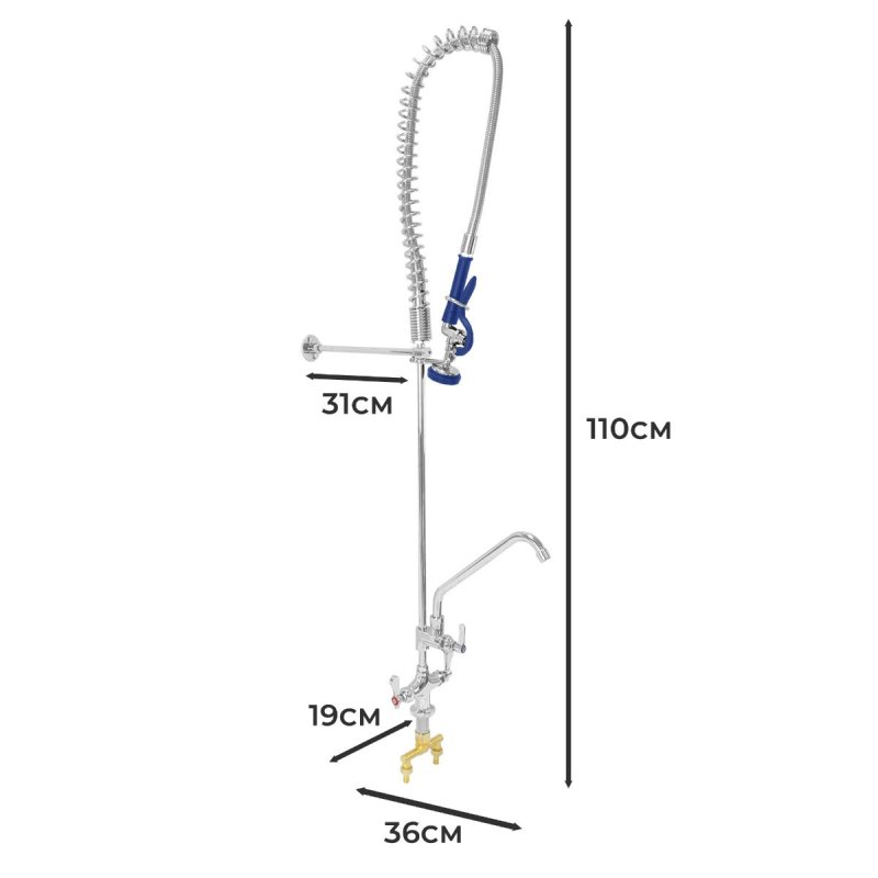 KuKoo Pre-Rinse Spray Tap, Pull Out Commercial Kitchen Sink Mixer Faucet, Deck Mounted Twin Pedestal