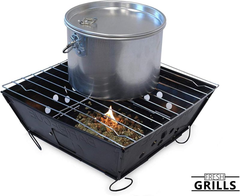 Small Portable BBQ by Fresh Grills. Folding Portable BBQ for Camping. Foldable Barbecue Fire Pit Ideal for Backpacking and Camping