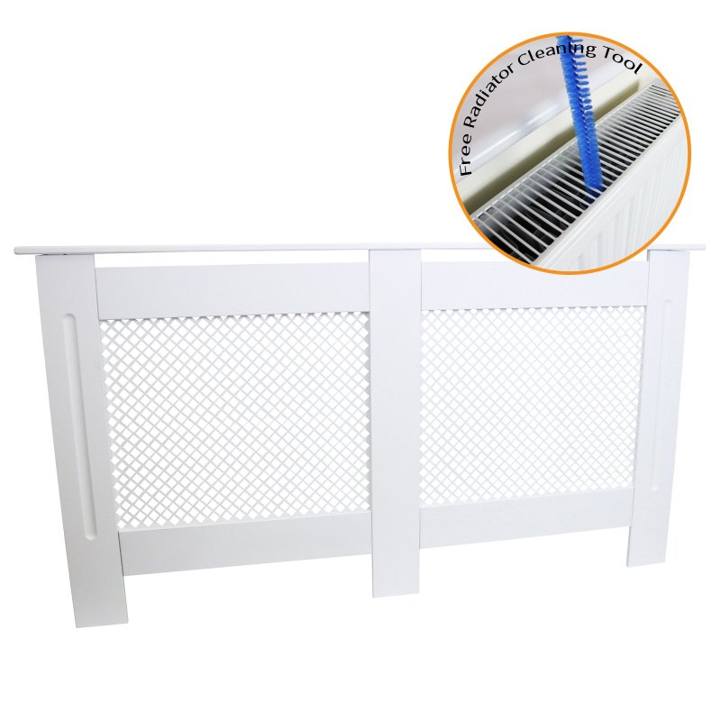 Radiator Cover White MDF Trellised Grill Modern Cabinet Shelf 1515mm