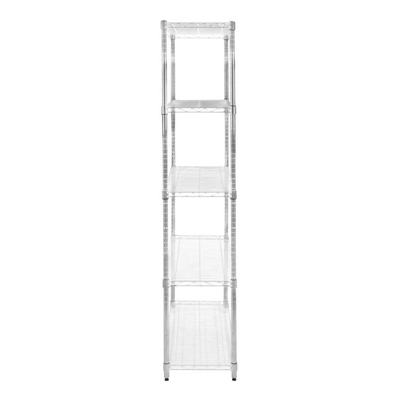 Wire Shelving Rack 5 Tier Metal Storage Unit Heavy Duty Free Standing Boltless Height Adjustable Shelves & Levelling Feet Kitchen Office Garage Silver Chrome 1000kg