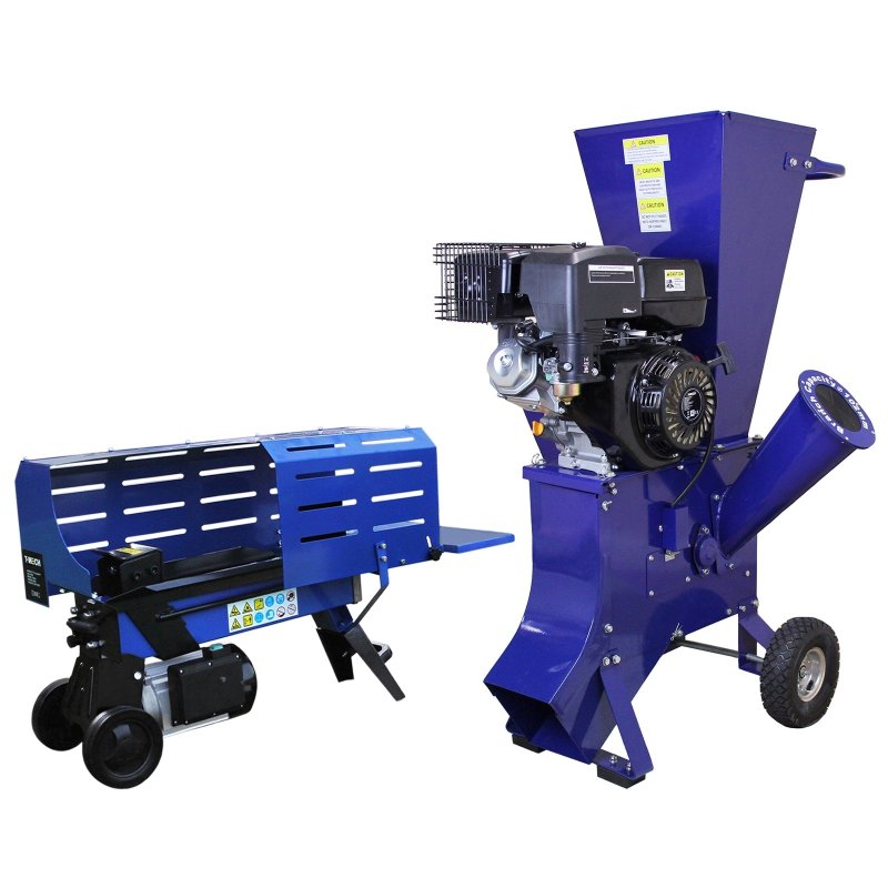 Log Splitter 7T Electric & 15HP Wood Chipper Petrol Timber Cutter Hydraulic 3L 2200W Motor Axe 2 Blades Duoblade Garden Shredding Mulcher 4-Stroke 420cc| 520mm Max Log Length