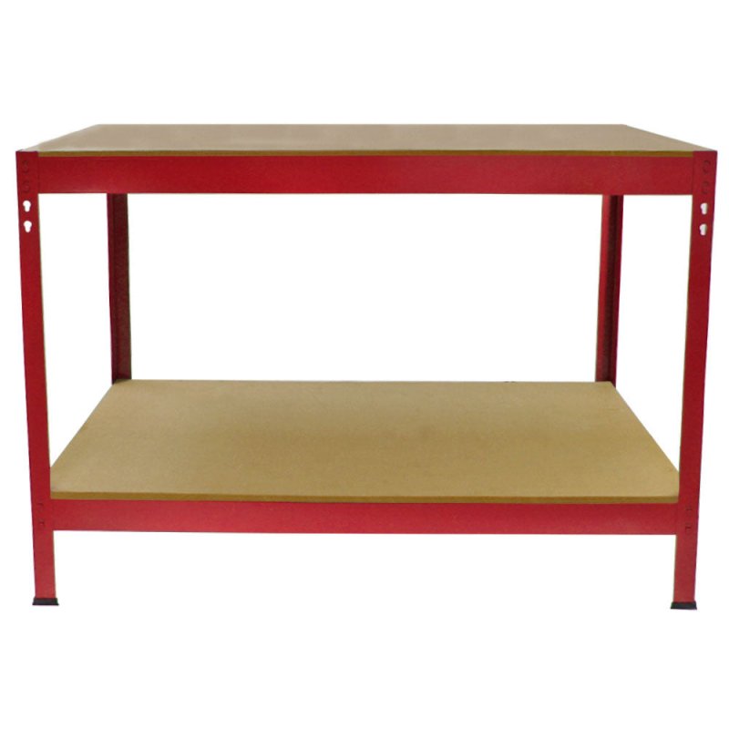 Workbench Garage Table Metal Storage Shelving DIY Tools Heavy Duty Work Bench Workshop Shed / 2 Shelves 90cm x 100cm x 60cm / Red