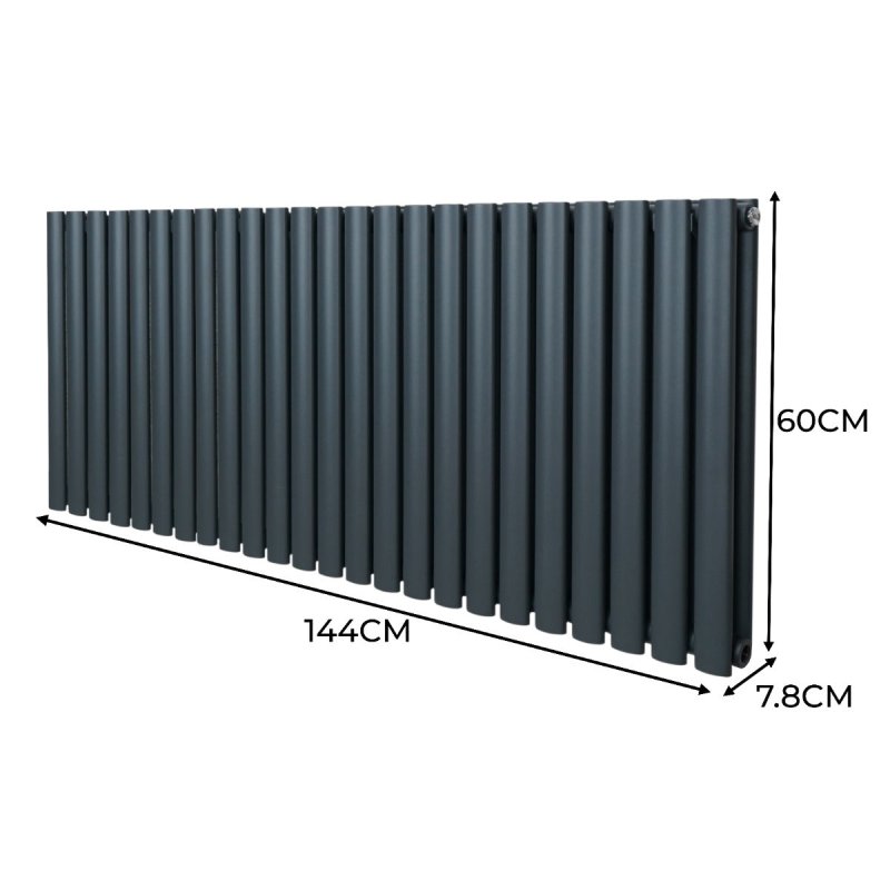 Oval Column Radiator 600mm x 1440mm Modern Designer Double Panel Central Heating Heater Matt Anthracite Grey Carbon Steel Horizontal Kitchen Living Room FREE Cleaning Brush Fixing Kit & Brackets