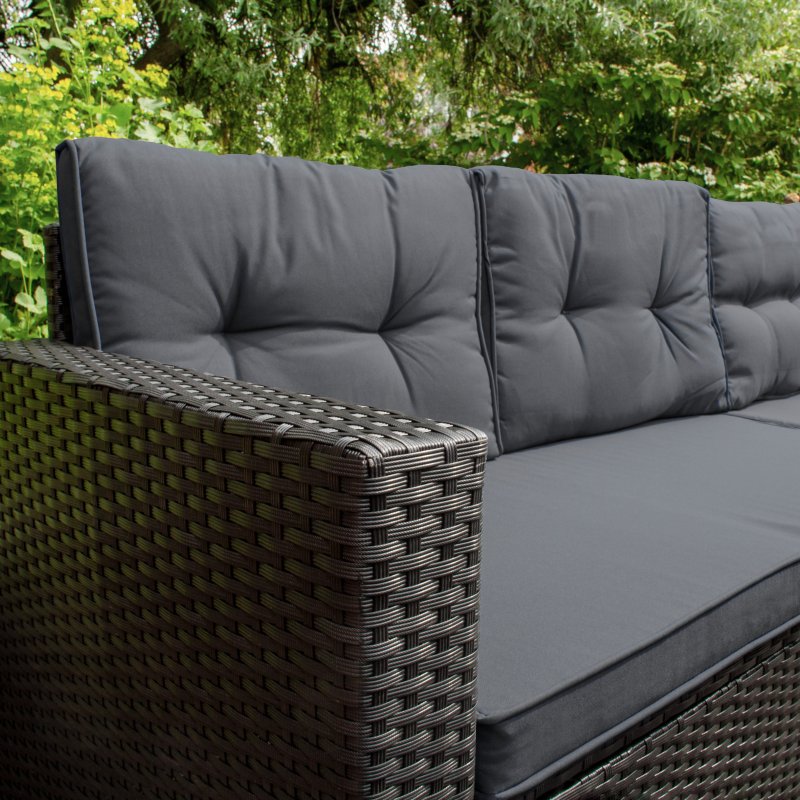 Rattan Corner Dining Set Outdoor Garden Furniture Black 9-Seater L Shape Sofa Stools Tempered Glass Table UV Protected Waterproof Grey Seat Back Cushions Patio Conservatory Lounge FREE Rain Cover