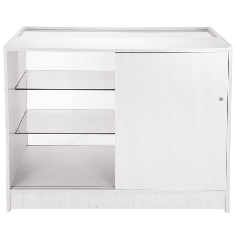 MonsterShop Taurus Retail Display Shop Counters Set & Glass Showcase Cabinet Units, Brilliant White