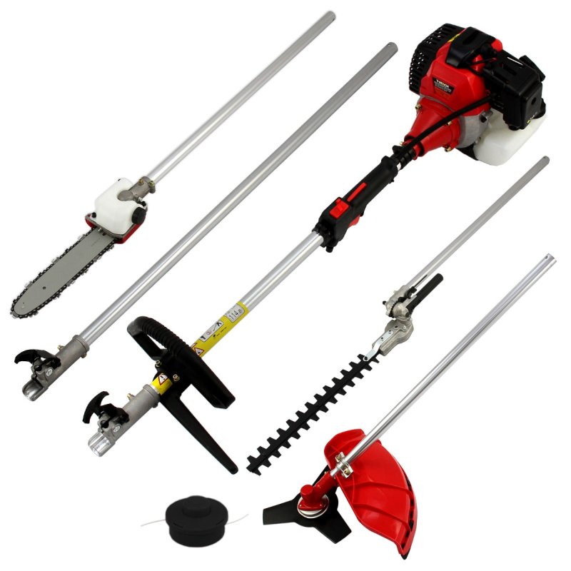 Cordless Garden Multi Tool 5 in 1 Long Reach Hedge Trimmer Strimmer Chainsaw Grass Cutter Brush Cutter Extension Pole Petrol 52cc 1.6KW 3HP 9000RPM 2 Stroke FREE Safety Equipment