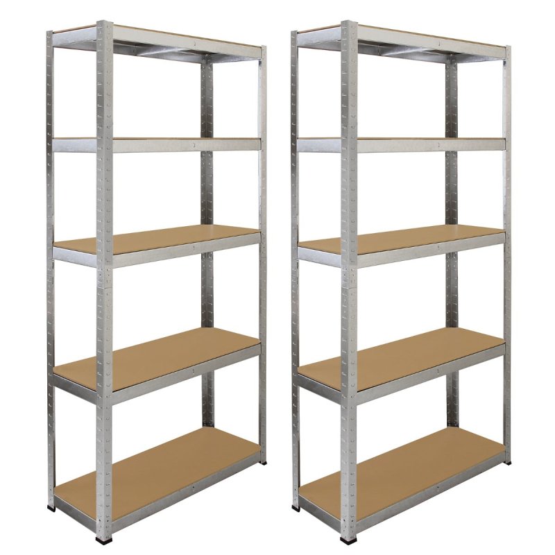 2 x Silver Racking Bay Units 5 Tier & Workbench Shelving Unit Heavy Duty Steel 175/ 180kg Capacity Per Shelf Garage Shelves Storage Warehouse Shed Workshop Boltless 90 x 30 x 180cm Free Rubber Mallet