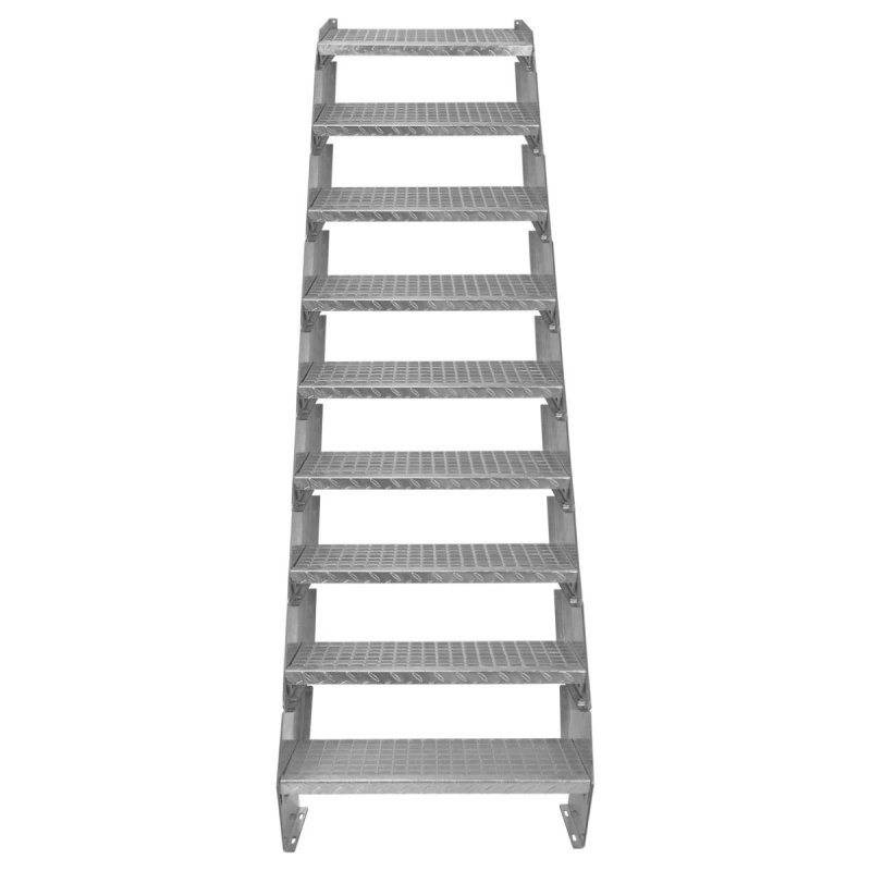 Metal Staircase 9 Section Adjustable Height 60cm / 600mm Wide Galvanised Steel Silver 9 Steps Weatherproof Grate Step Outdoor Garden Patio Modular Stairs 5mm Rod Thickness FREE Fixing Kit