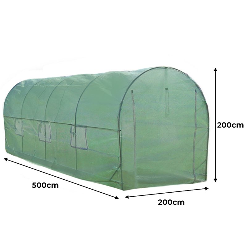 Polytunnel Greenhouse Walk In Galvanised Windows Doors Growhouse PE Cover Gardening Metal Frame Outdoor Garden Tent Vegetable Flower Plant 19mm Diameter | 5 x 2m