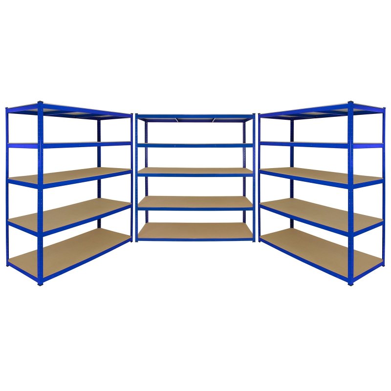 Pack of 3 Garage Shelving Unit Extra Wide - 5 Tier Heavy Duty Rack for Storage Steel Utility Shelves | Metal & MDF Boltless Racking Assembly System | Capacity 3975KG + FREE Rubber Mallet