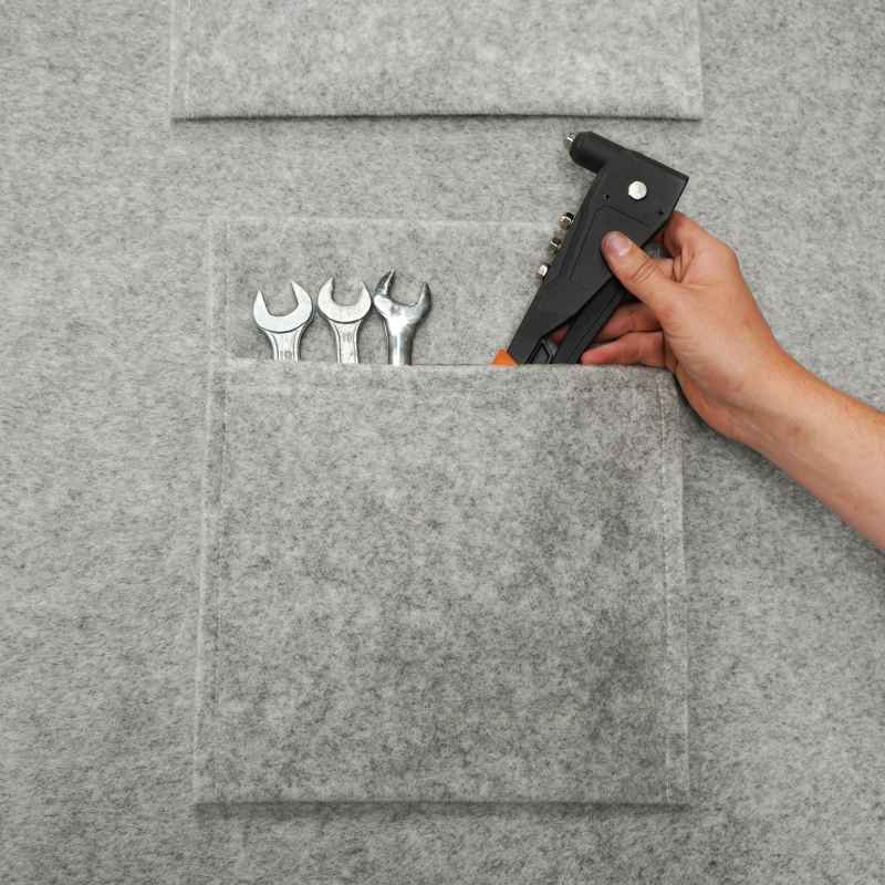 Fabric Storage Pouches 2 Pack 2 Sizes Silver Grey Car Motorhome Camper Van Matching Lining Tool Paperwork Document Pocket Organiser Holder Accessories Portable Fixed 100% Polypropylene 3mm Thick