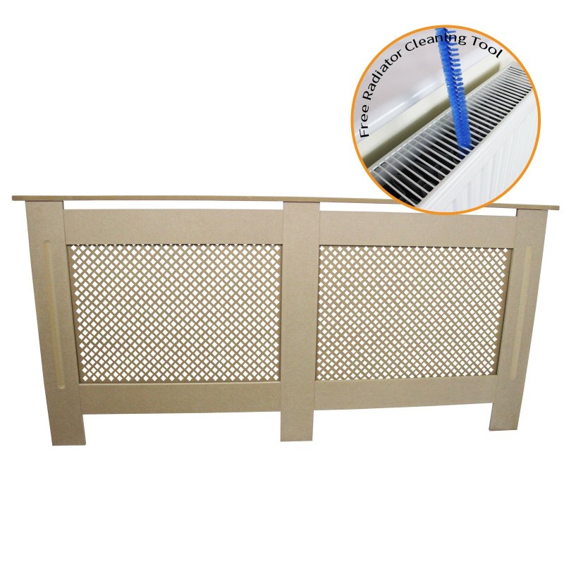 Radiator Cover Natural Unfinished MDF Trellised Grill Modern Cabinet Shelf 1720mm