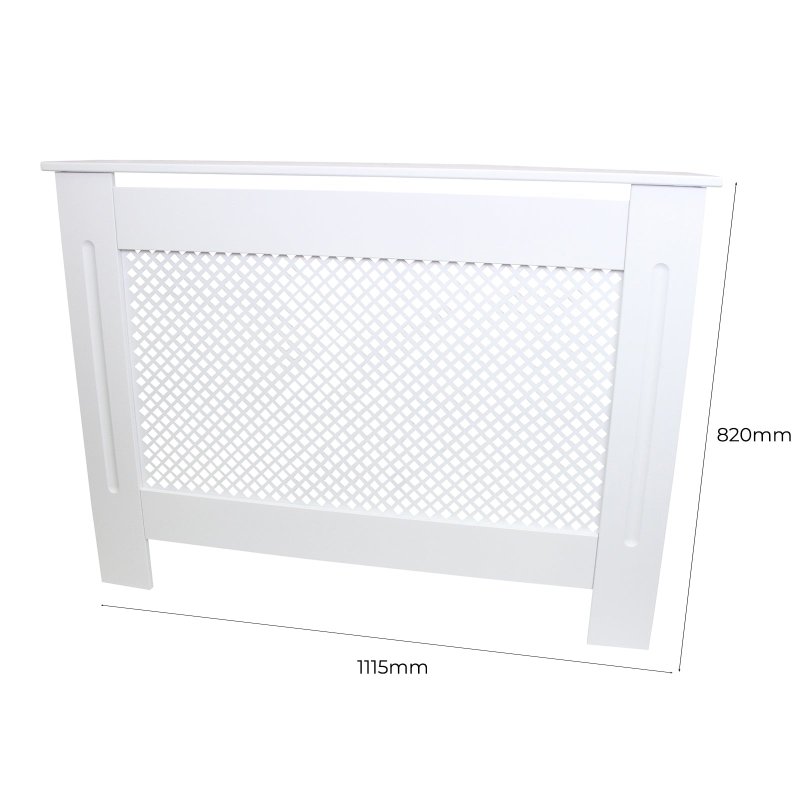 Radiator Cover White MDF Trellised Grill Modern Cabinet Shelf 1115mm
