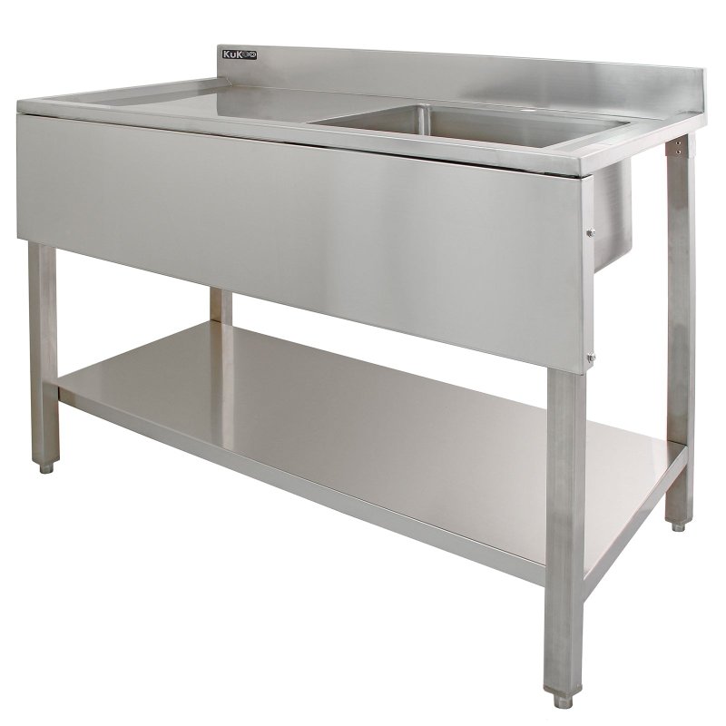 KuKoo Commercial Kitchen Catering Sink & Pre-Rinse Mixer Tap, LH Drainer Stainless Steel, 1.0 Bowl, 120cm Wide