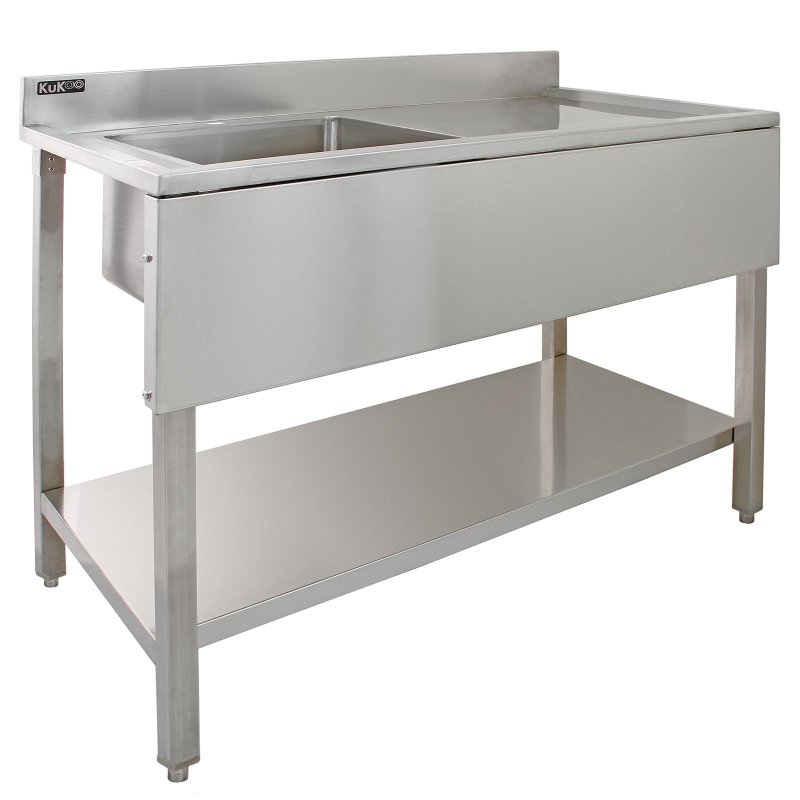 KuKoo Commercial Kitchen Catering Sink & Pre-Rinse Mixer Tap, RH Drainer Stainless Steel, 1.0 Bowl, 120cm Wide