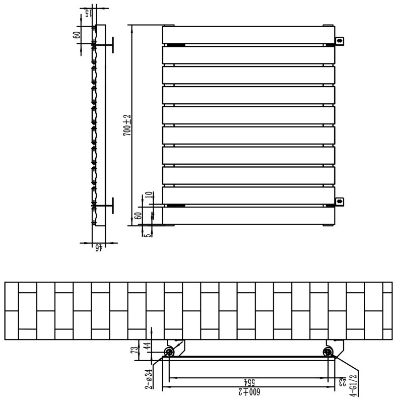 Flat Single Column Radiator - 600 x 700mm - White