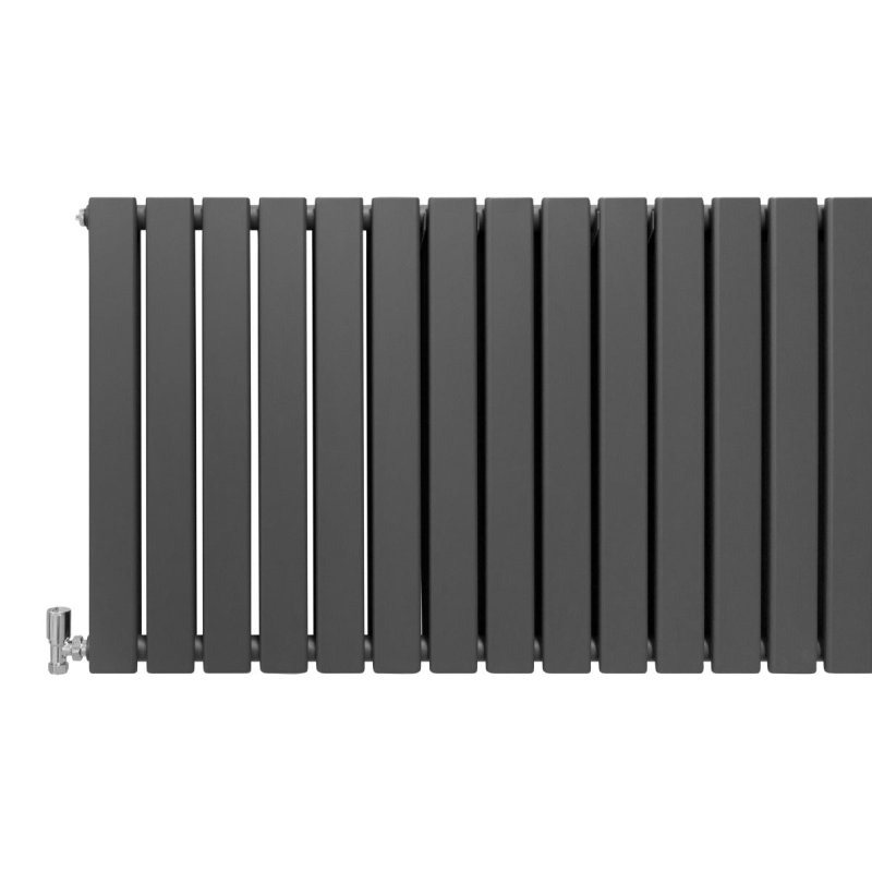 Designer Radiators 60 x 119cm Flat Panel Modern Central Heating Anthracite Grey Horizontal Column Double Panel Wall Mounted Slimline Kitchen Living Room Bathroom Commercial Cleaning Brush & Fixing Kit