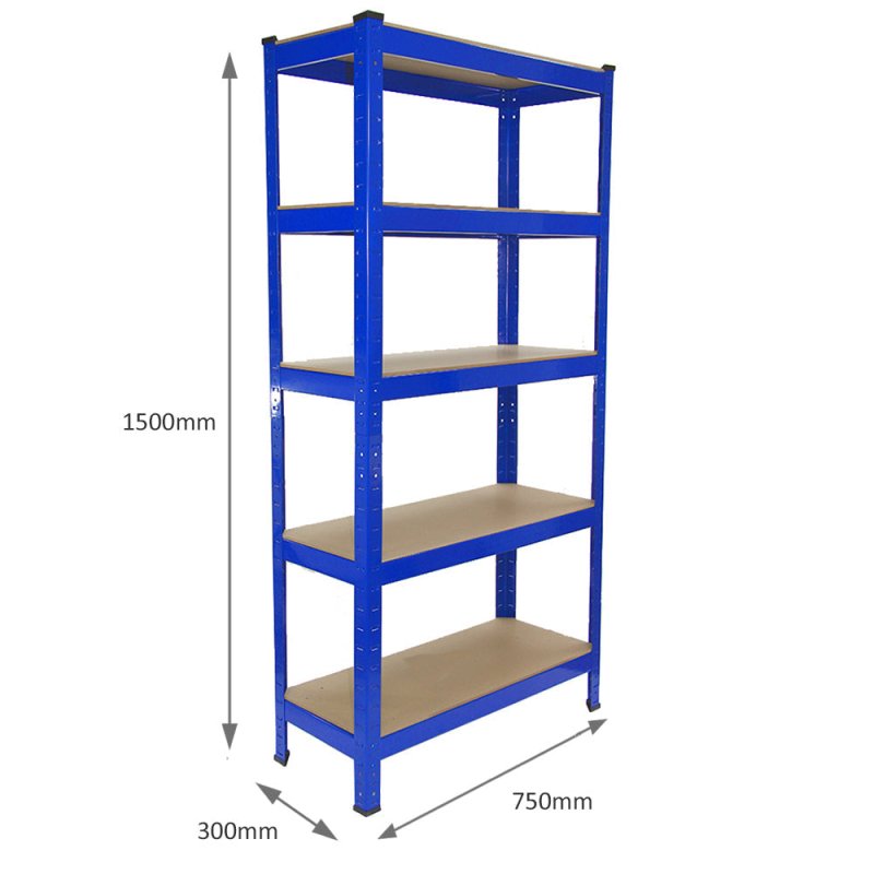 75cm Wide Racking Garage Storage Shelving Heavy Duty 5 Tier Shelf Unit 75cm x 30cm x 150cm Blue/Black (4, Blue)
