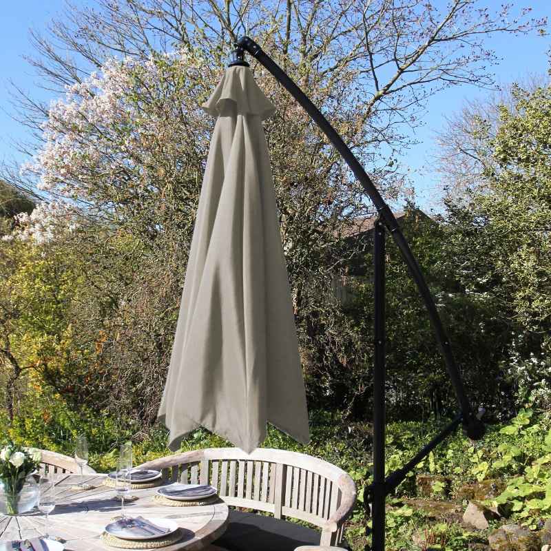3m Cantilever Garden Parasol Banana Hanging Umbrella Winding Crank Shade Patio Outdoor Sun Shade Tilt UV Protection | Beige Square Base