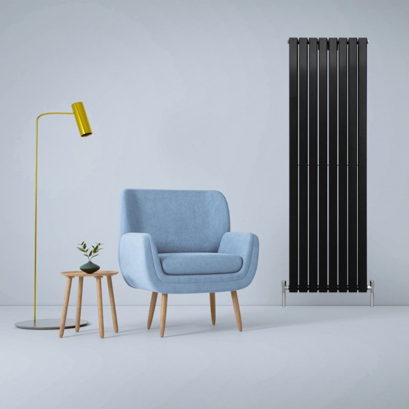 Designer Radiators 180 x 56cm Flat Panel Modern Central Heating Matt Black Vertical Column Double Panel Wall Mounted Slimline Kitchen Living Room Bathroom Commercial Cleaning Brush & Fixing Kit