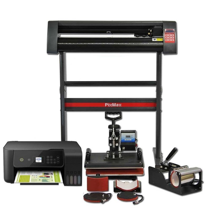 PixMax Graphics Bundle: 5 in 1 Heat Press Vinyl Cutter with Printer & Sublimation Cartridges