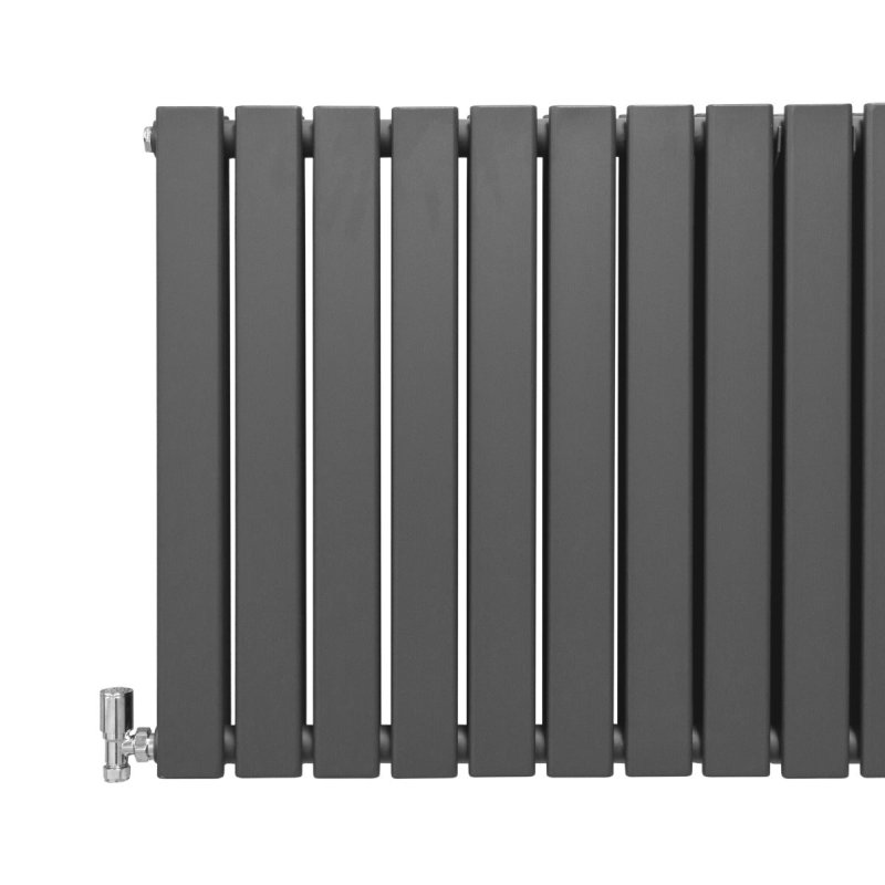 Designer Radiators 60 x 70cm Flat Panel Modern Central Heating Anthracite Grey Horizontal Column Double Panel Wall Mounted Slimline Kitchen Living Room Bathroom Commercial Cleaning Brush & Fixing Kit