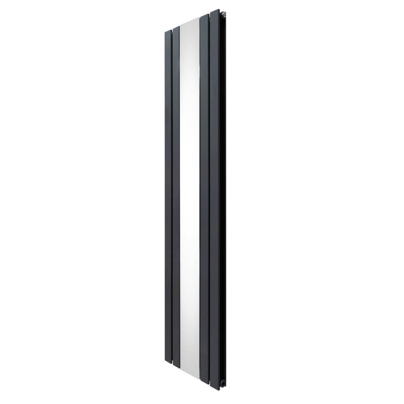 Flat Panel Radiator With Mirror 1800mm x 425mm Modern Designer Double Column Vertical Heater Matt Anthracite Grey Carbon Steel Wall Mounted Kitchen Living Room Cleaning Brush Fixing Kit & Brackets
