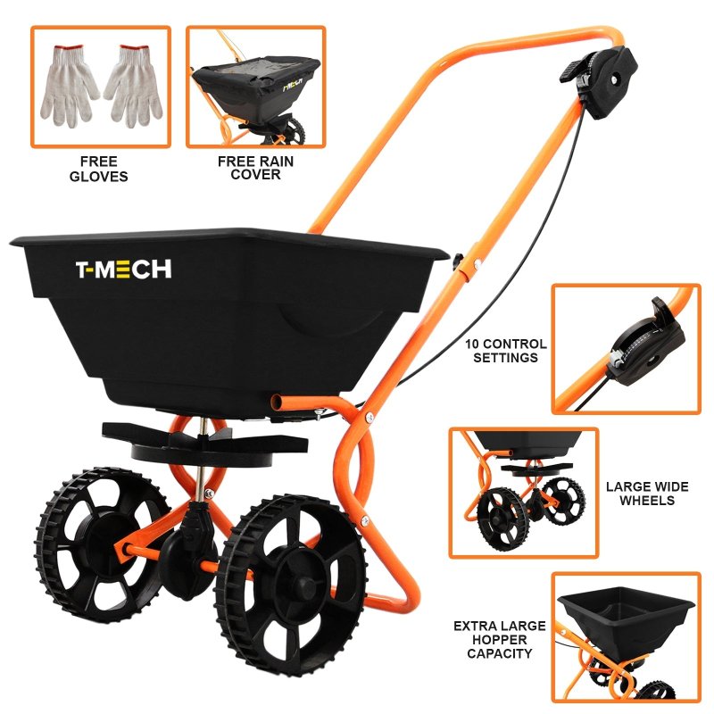 Rotary Spreader Seed Fertiliser Grass Gritter Rock Salt Lawn Garden Outdoor Sand Grit Winter Fertilizer Variable Flow 55lbs / 25kg