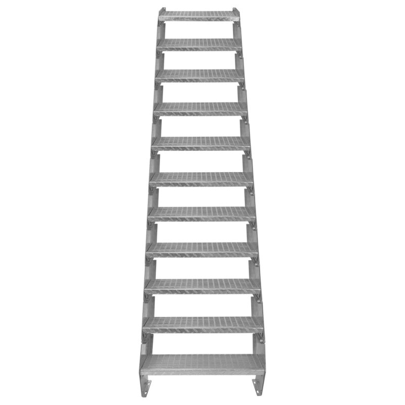 Metal Staircase 11 Section Adjustable Height 60cm / 600mm Wide Galvanised Steel Silver 11 Steps Weatherproof Grate Step Outdoor Garden Patio Modular Stairs 5mm Rod Thickness FREE Fixing Kit