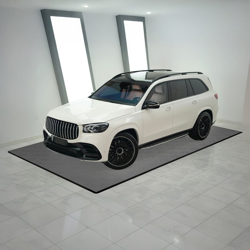 Vented Modular Interlocking Flooring Tiles & Edges 120 x Grey Single Garage Heavy Duty Floor Mat Showroom Workshop Outdoor Polypropylene Anti Slip Weather Resistant Drainage Channels 3.2m x 6m 19.2m2