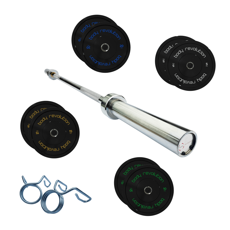 7ft Olympic Weightlifting Bar Bumper Weight Plate Sets 50kg Weight Set 10kg 15kg