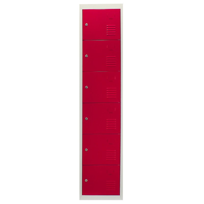 MonsterShop 3 x Metal Lockers, 6 Doors Storage, Red & Grey Metal Lockable Unit Staff School Gym Changing Room