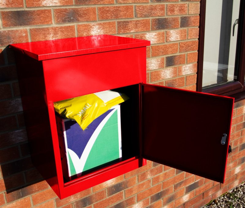 Parcel Post Box Lockable Wall Mounted Secure Large Outdoor Letter Smart Mail Drop Box Weatherproof Galvanised Steel | 5 Keys | 580 x 460 x 360mm - Red