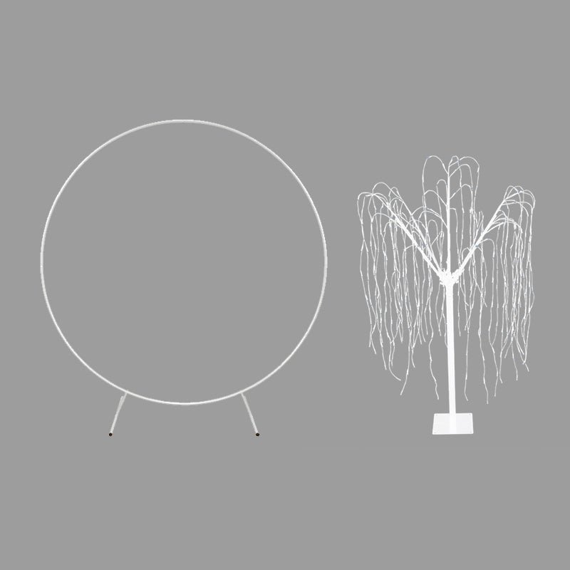 Wedding Moongate White Arch 2m/200cm & Weeping Willow Light Up Tree Warm White LED with Metal Flat Base Arbour Background Decor Flower Balloon Circle Hoop Frame Outdoor Backdrop Wedding Decoration