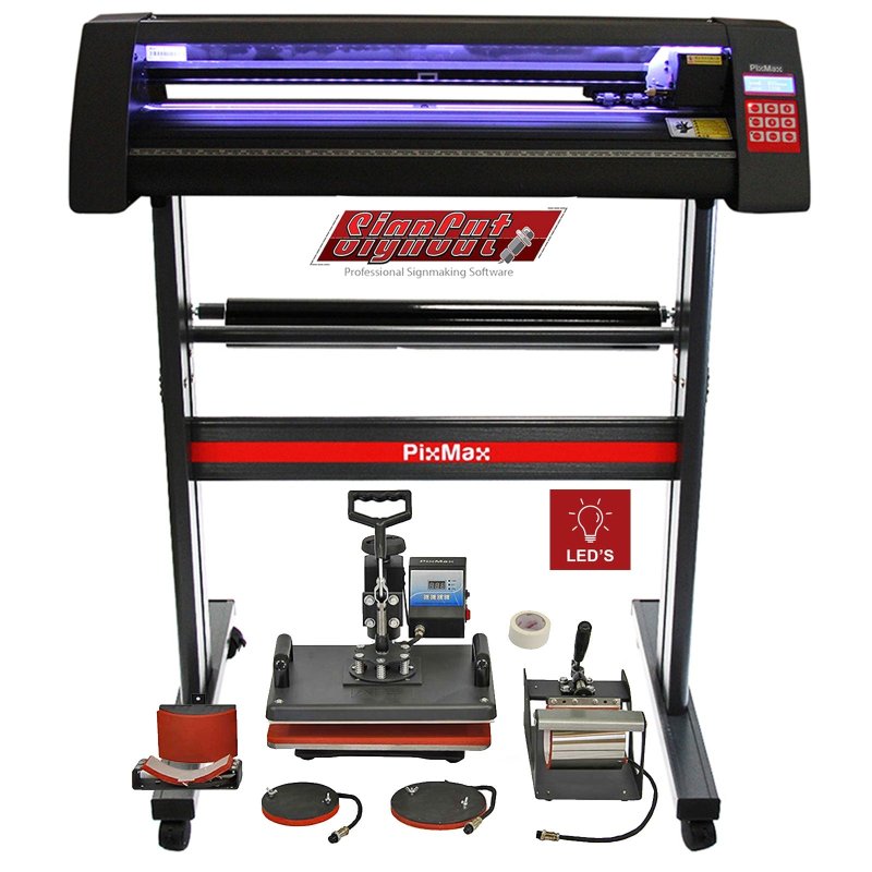 LED Vinyl Cutter Plotter, 5 in 1 Heat Press Machine, Signcut Pro Software Sublimation Printing Transfer Starter Customise Complete Bundle