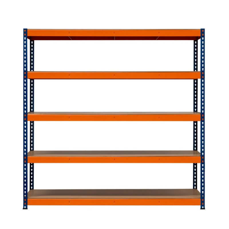 Garage Racking S-Rax Shelving Unit 5 Shelf 180cm x 180cm x 60cm Rack Heavy Duty Steel 300kg Capacity Per Shelf Adjustable Layout Boltless Assembly Rubber Feet 3 Reinforced Support Bars Warehouse