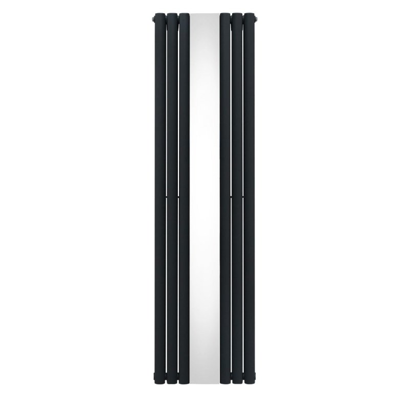 Oval Panel Radiator With Mirror 1800mm x 500mm Modern Designer Double Column Vertical Heater Matt Anthracite Grey Carbon Steel Wall Mounted Kitchen Living Room Cleaning Brush Fixing Kit & Brackets