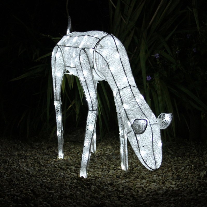 White Light Up Reindeer Doe Christmas Decoration 120 Cool LEDs Figure Ornament Indoor Or Outdoor Use Glitter Large