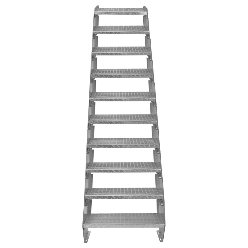 Metal Staircase 10 Section Adjustable Height 60cm / 600mm Wide Galvanised Steel Silver 10 Steps Weatherproof Grate Step Outdoor Garden Patio Modular Stairs 5mm Rod Thickness FREE Fixing Kit