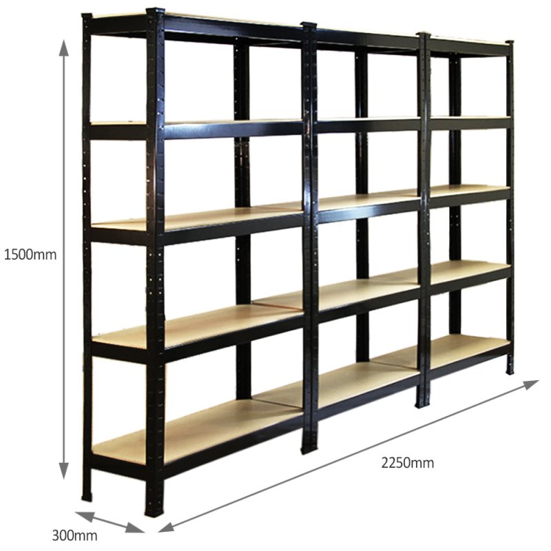 Racking Storage Shelving 75cm Heavy Duty Garage 5 Tier Black & Blue Steel Shelf Unit 75cm x 30cm x 150cm (3, Black)