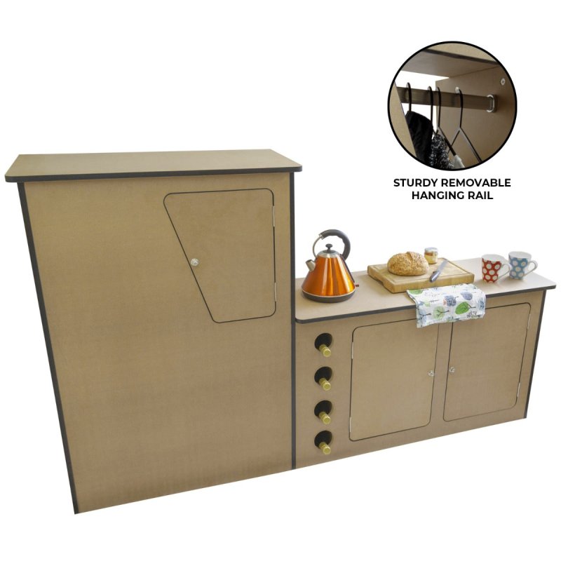 Camper Van Kitchen Furniture Motorhome Unit Pod for VW T4 LHD Transporter Built in Campervan Caravan MDF Storage Cupboards Wardrobe with 4 Space Wine Rack & Aluminium Rail Pre-Drilled Fixing Holes