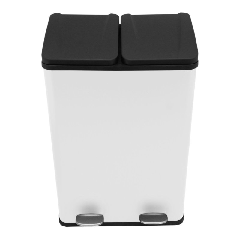 Recycling Pedal Bin Double Compartments Large 60L Rubbish Capacity Heavy-duty Metal Dustbin In White Kitchen Waste Garbage Dual Trash Can Eco